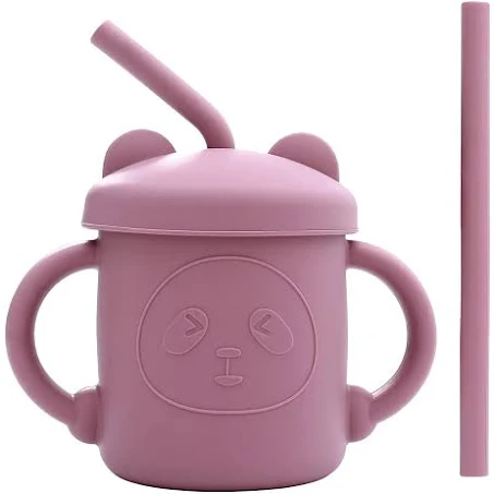 Cana din silicon cu capac si pai, diversificare copii, +6 luni, 150ml, Roz