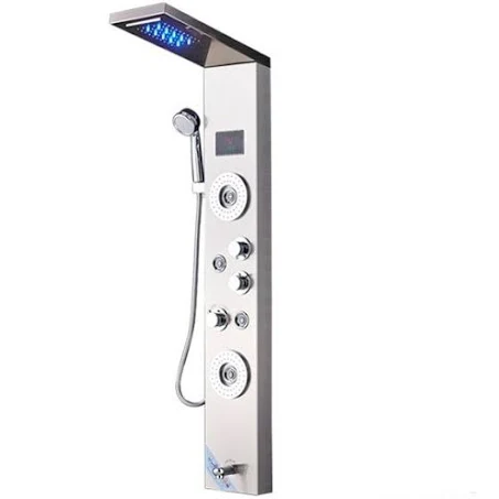 Panel de Dus Multifunctional cu LED, Gri, (ecran de temperatura), efect de ploaie ...