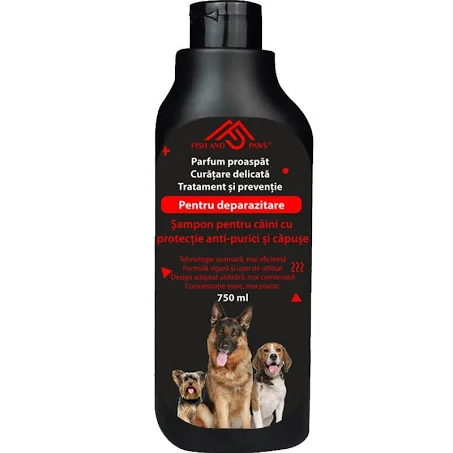 Sampon pentru caini Fish & Paws cu protectie anti purici si capuse, eficient in ...