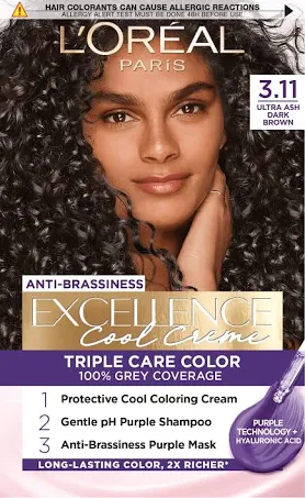 Vopsea de par LOREAL PARIS Cool Creme, 3.11 Ultra Ash Dark Brown, 192ml