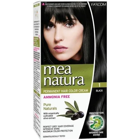 Vopsea de par permanenta, Farcom, Fara amoniac, Extract de masline, 1, Negru, 60 ml